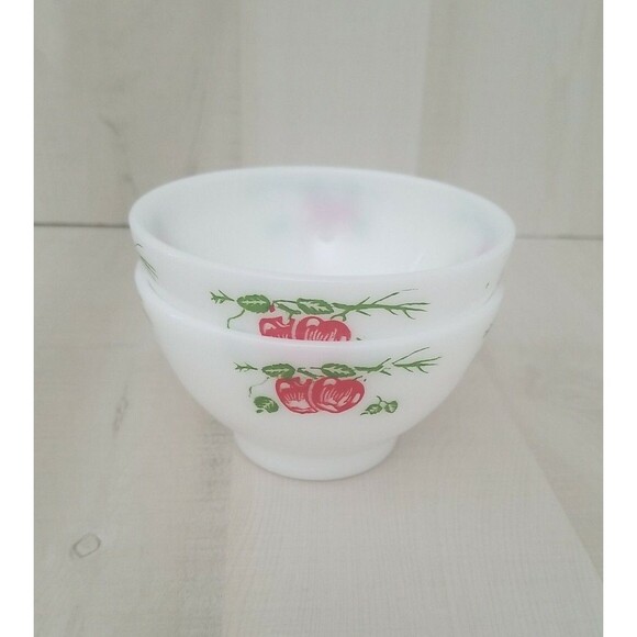 2 Old Vintage Termocrisa Mexico 4.25" White Milk Red apple Glass rice Bowl - Picture 1 of 5